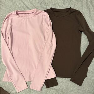 Long Sleeve Pink and Brown Women's Tops